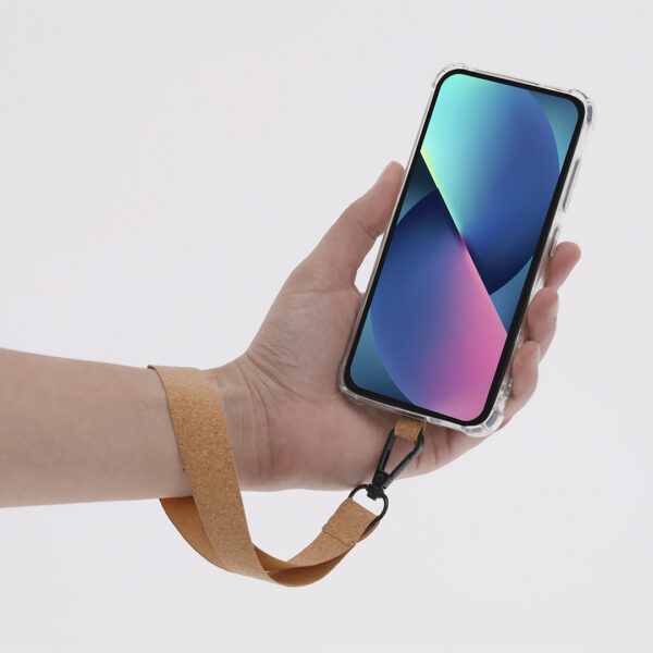 Eco-Friendly Cork Phone Wrist Strap with Black Metal Carabiner - Image 3