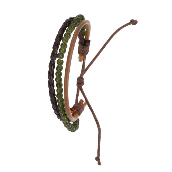 Dreifach-Lederarmband mit hellgrünen Glasperlen – Bild 4
