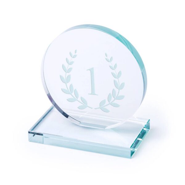 Trophées circulaires en verre gravables au laser