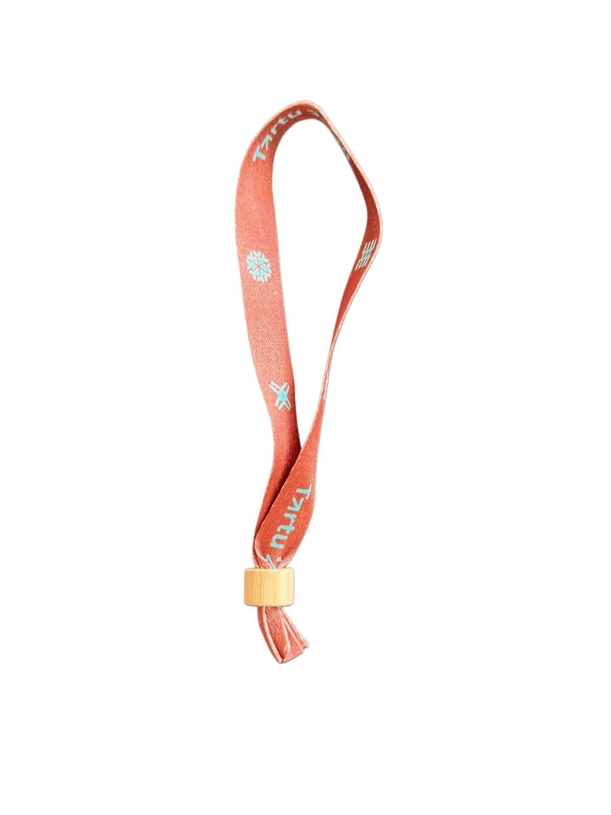 Armbånd af stof med orange tryk til et byarrangement