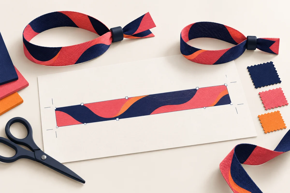 Illustration eines Armband-Korrekturabzugs und von Farbmustern