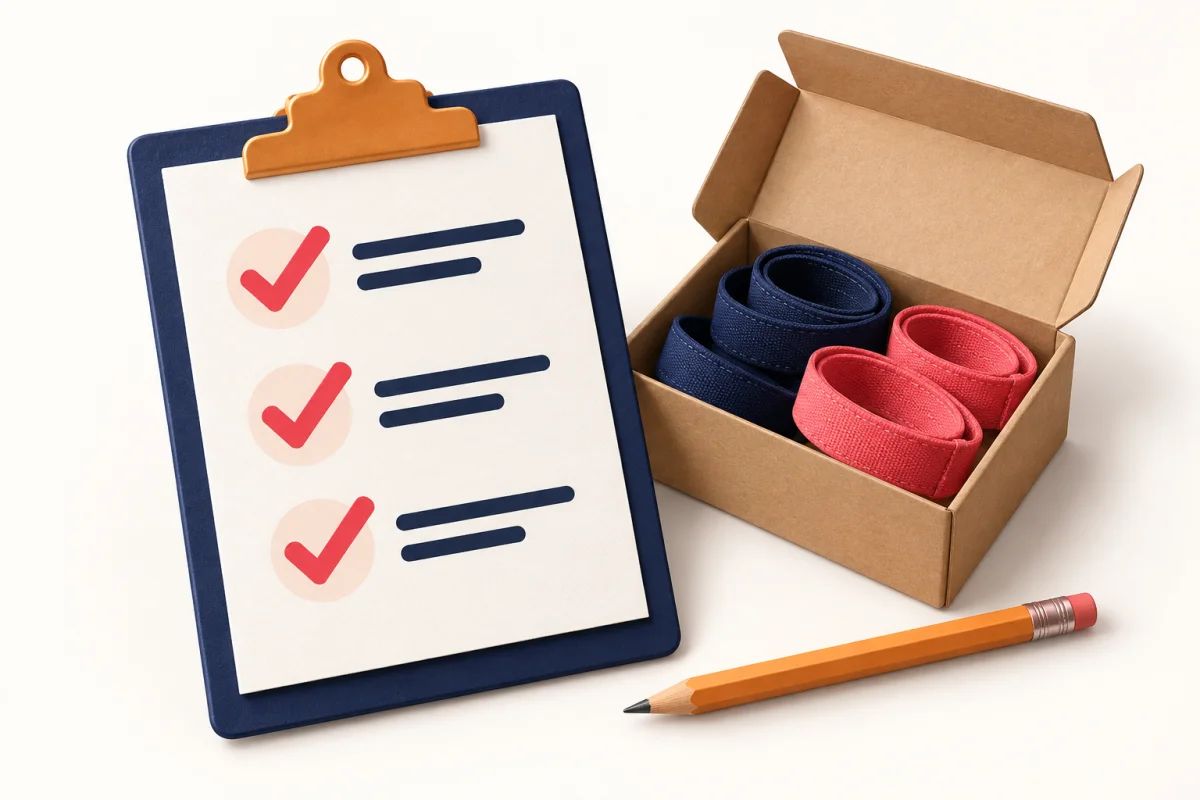 Illustration einer Bestellcheckliste und eines Kartons mit Armbändern