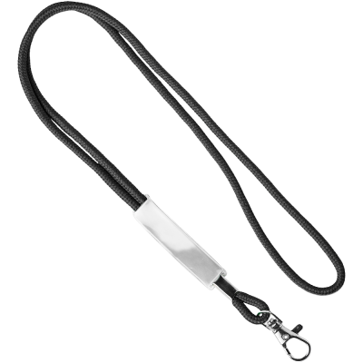 Schwarze, runde Kordel-Schlüsselbänder mit PVC-Schieber und Metallkarabiner